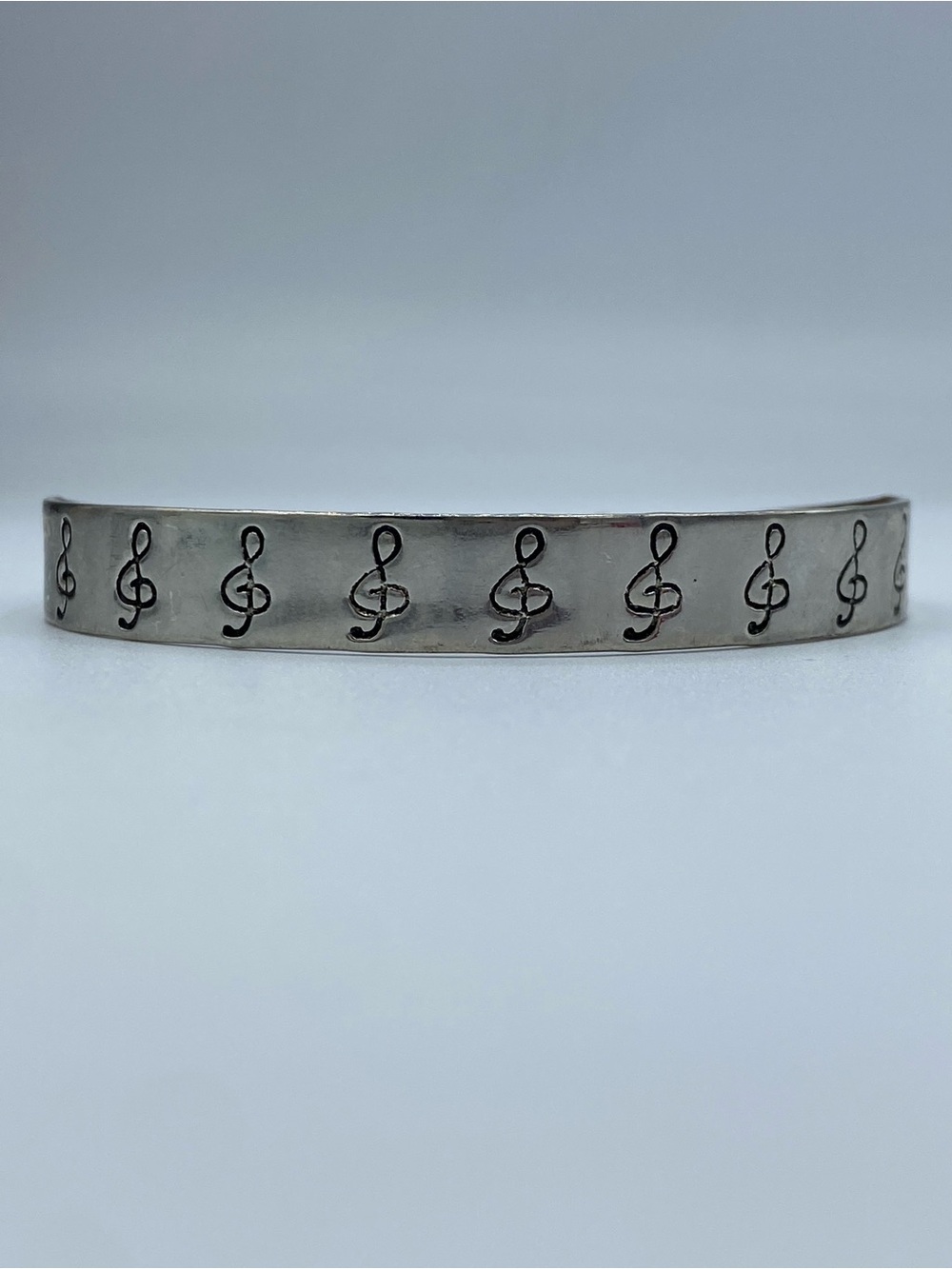 Silver Tone Music Note Cuff Bracelet - Stylish Treble Clef Bangle